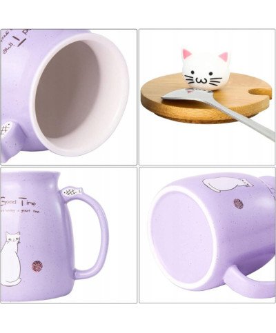 KUBEK CERAMICZNY 420ML Z ŁYŻECZKĄ + POKRYWKĄ KOT DO KAWY HERBATY DUŻY CUTE