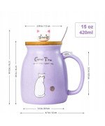 KUBEK CERAMICZNY 420ML Z ŁYŻECZKĄ + POKRYWKĄ KOT DO KAWY HERBATY DUŻY CUTE