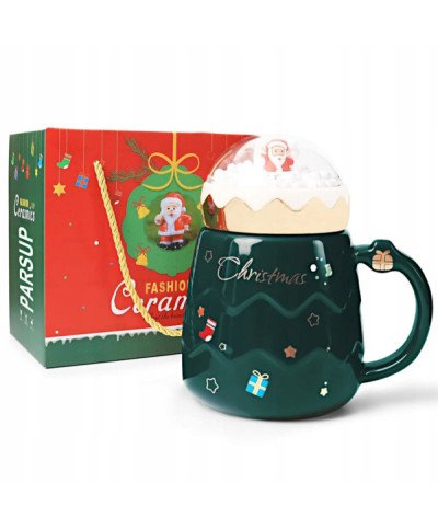 DUŻY KUBEK ŚWIĄTECZNY 450ML CERAMICZNY Z POKRYWKĄ MIKOŁAJ NA PREZENT ŚWIĘTA