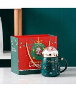 DUŻY KUBEK ŚWIĄTECZNY 450ML CERAMICZNY Z POKRYWKĄ MIKOŁAJ NA PREZENT ŚWIĘTA