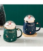 DUŻY KUBEK ŚWIĄTECZNY 450ML CERAMICZNY Z POKRYWKĄ MIKOŁAJ NA PREZENT ŚWIĘTA