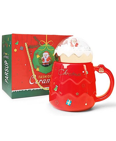 DUŻY KUBEK ŚWIĄTECZNY 450ML CERAMICZNY Z POKRYWKĄ MIKOŁAJ NA PREZENT ŚWIĘTA