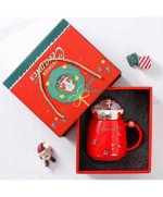 DUŻY KUBEK ŚWIĄTECZNY 450ML CERAMICZNY Z POKRYWKĄ MIKOŁAJ NA PREZENT ŚWIĘTA