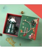 DUŻY KUBEK ŚWIĄTECZNY 500ML CERAMICZNY Z POKRYWKĄ CHOINKA NA PREZENT ŚWIĘTA