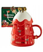 KUBEK ŚWIĄTECZNY 500ML CERAMICZNY Z ŁYŻECZKĄ & POKRYWKĄ CHOINKA NA PREZENT