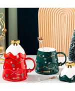 KUBEK ŚWIĄTECZNY 500ML CERAMICZNY Z ŁYŻECZKĄ & POKRYWKĄ CHOINKA NA PREZENT