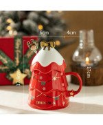 KUBEK ŚWIĄTECZNY 500ML CERAMICZNY Z ŁYŻECZKĄ & POKRYWKĄ CHOINKA NA PREZENT