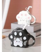 KUBEK CERAMICZNY 350ML ZE SŁOMKA KOT DO KAWY HERBATY DUŻY PORCELANOWY