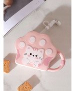 KUBEK CERAMICZNY 350ML ZE SŁOMKA KOT DO KAWY HERBATY DUŻY PORCELANOWY