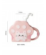 KUBEK CERAMICZNY 350ML ZE SŁOMKA KOT DO KAWY HERBATY DUŻY PORCELANOWY