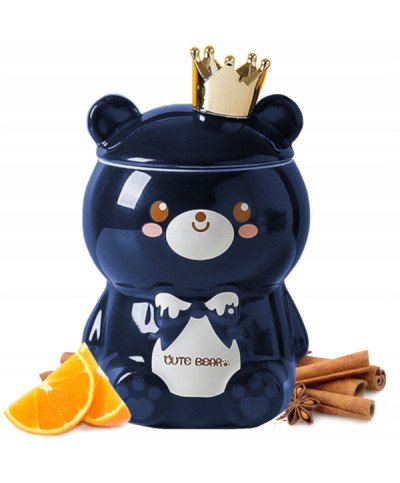 KUBEK CERAMICZNY 400ML Z ŁYŻECZKĄ + POKRYWKĄ MIŚ DO KAWY HERBATY DUŻY