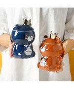 KUBEK CERAMICZNY 400ML Z ŁYŻECZKĄ + POKRYWKĄ MIŚ DO KAWY HERBATY DUŻY