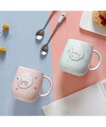 KUBEK CERAMICZNY 420ML Z ŁYŻECZKĄ + POKRYWKĄ KOT DO KAWY HERBATY DUŻY