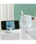 KUBEK CERAMICZNY 420ML Z ŁYŻECZKĄ + POKRYWKĄ KOT DO KAWY HERBATY DUŻY