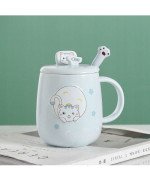 KUBEK CERAMICZNY 420ML Z ŁYŻECZKĄ + POKRYWKĄ KOT DO KAWY HERBATY DUŻY