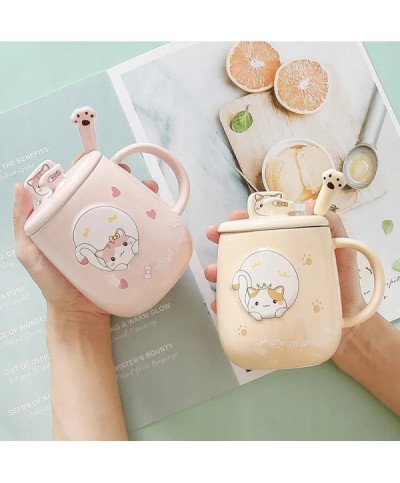 KUBEK CERAMICZNY 420ML Z ŁYŻECZKĄ + POKRYWKĄ KOT DO KAWY HERBATY DUŻY CUTE