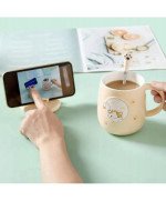 KUBEK CERAMICZNY 420ML Z ŁYŻECZKĄ + POKRYWKĄ KOT DO KAWY HERBATY DUŻY CUTE