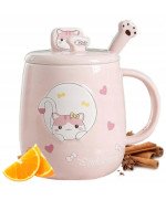 KUBEK CERAMICZNY 420ML Z ŁYŻECZKĄ + POKRYWKĄ KOT