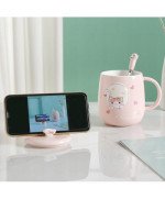 KUBEK CERAMICZNY 420ML Z ŁYŻECZKĄ + POKRYWKĄ KOT