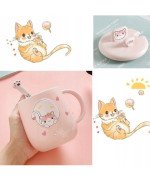 KUBEK CERAMICZNY 420ML Z ŁYŻECZKĄ + POKRYWKĄ KOT