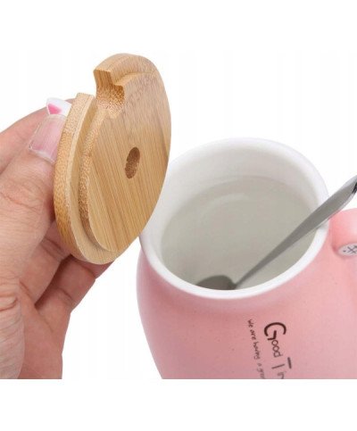 KUBEK CERAMICZNY 420ML Z ŁYŻECZKĄ + POKRYWKĄ KOT DO KAWY HERBATY DUŻY CUTE