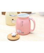 KUBEK CERAMICZNY 420ML Z ŁYŻECZKĄ + POKRYWKĄ KOT DO KAWY HERBATY DUŻY CUTE